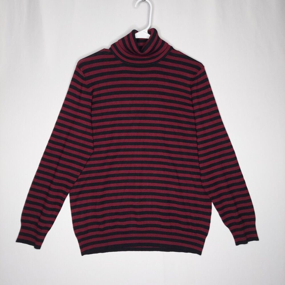 Joseph A Stripe Turtleneck Women Large Red Black Stretch Classic Capsule Preppy